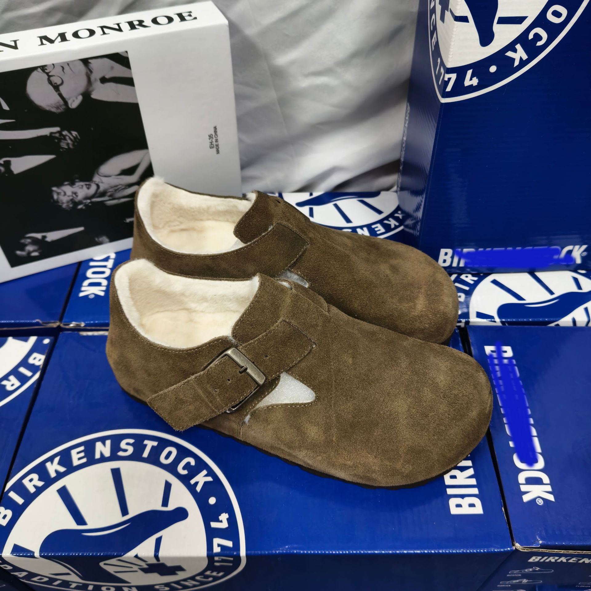 Birkenstocks Pure Original Leather Soft Sole Thick Sole Plus Velvet Lazy Fur Shoes Autumn And Winter Retro Casual Birkenstocks