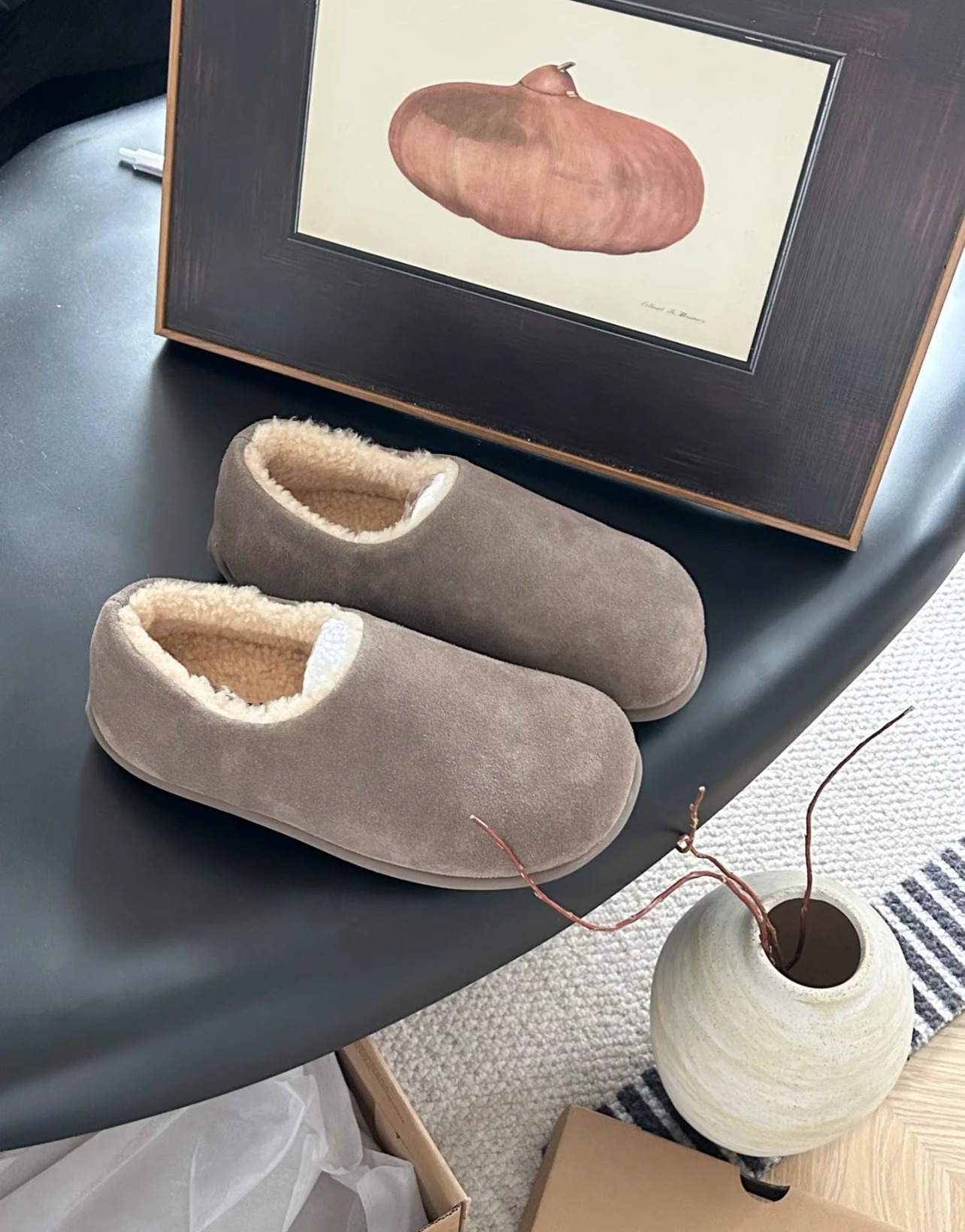 Plush Birkenstocks Sor Women 2024 Winter Thick-soled Full-Coverage Mules Furry Half-slippers For Outdoor Wear Slip-on Warm Cotton Shoes